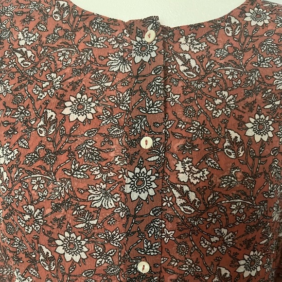 Lucky Brand Babydoll Brown Floral Button Down Blouse Fall Tones Size Large - Picture 3 of 5